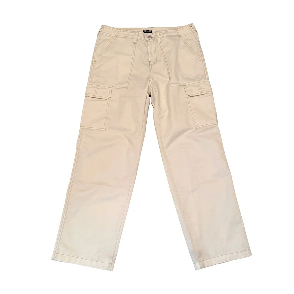 True Religion Cargo Pants Womens 31 Cream Straight Leg‎ Horseshoe Stitching